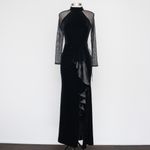 Betsy and Adam   - Valentina Long Velvet Mesh Illusion Sleeve Dress Photo 1