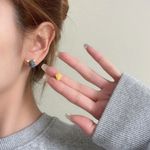 Small Asymmetrical Mouse & Cheese‎ Stud Earrings CuteTrendy little Earrings Yellow Photo 1