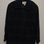 Talbots Navy Blue Hunter Green Checked Fuzzy Shacket Coat Women's Petite Medium Photo 0