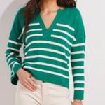 Vineyard Vines Large Linen Blend Breton Stripe Slub Split Neck Sweater Sea Swell Photo 4