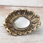 Vintage Brooch / Pin Ballou Reed Oval Shape Flower Clear Gem Antique Gold Tone Photo 1