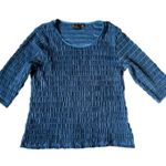Women's TRIBAL Jewel Tone Blue Textured 3/4 Sleeve Pleated Stretch Top size L Size L Photo 0
