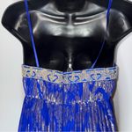 Adrianna Papell VTG Beaded Elegant Blue and‎ Metallic Gold Silk Gown Floor Length Dress Prom Photo 6