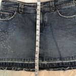SO Denim Jean Mini Skirt Frayed Hem Distressed Look Beaded Photo 5