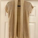 Dress Barn Short Sleeve Open Cardigan Tan Loose knit shawl Collar sz small Photo 0