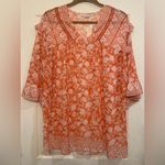 C+D+M Collections Sheer Orange and White Floral Print XL Cover Up. 1940 Photo 0