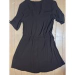 H&M Size 4 Black Blouse Dress Half Sleeve Mid Length V Neck Casual Button Down Photo 9