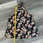 SheIn Floral Sleeveless Blouse Pink Flowers Black Medium Keyhole Back Tie Photo 9