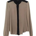 Theory  | M | Top Blouse Shirt Pure 100% Silk Tan Black Button Up Down Women Photo 0
