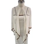 Handmade 1970s VTG Cream Empire Waist Maxi Dress W/ Sheer Shawl/Cape Brown Ombre Trim S Photo 1
