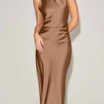 Rihoas Coffee Satin Boat Neck Slip Midi Dress Brown Size 6 Photo 0