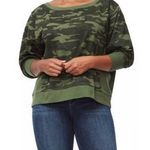 Good American Women’s Green Off The Shoulder Camo Sweatshirt Size 4 Photo 0