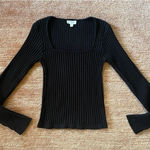 Umgee Black Ribbed Square Neck Long Sleeve Knit Top Size S Stretch Photo 0