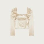 Reformation π NWT 100% Silk Roe Puff Sleeve Shirred Blouse in Champagne Gold Photo 0