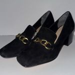 Vis Spiga Women’s Black Suede Block Heel Loafers Size 7 Chain Detail Slip On Photo 0