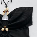 ZARA Black Ribbed Cut Out Crop Top With Beads Photo 9