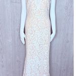 Betsy and Adam Betsy Adam white / cream lace rhinestone long cap sleeve wedding dress formal 10 Photo 9
