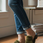 Free People Olive Green Crushed Velvet At Ease Loafers Mules Slides size 38 Photo 0