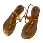 Tory Burch Ali Metallic Orange Sandals Sz 8 Strappy Logo Thong Flats Photo 0