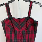 Niki Biki sz S Plaid Corset Tank Top Y2K Lace Trim Button‎ Front Bustier Red Photo 1