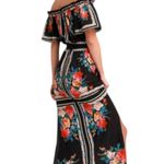 Lulus Trip to Tobago Maxi Dress Small Black Floral Off-the-Shoulder Vacation Photo 1