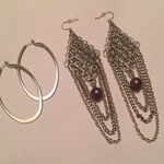 Lot Of 2 Women's Pierced Costume Earrings Large Silver Tone Statement Photo 0