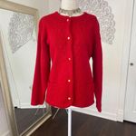 Chunky Vintage Bright Red Flower Floral Embroidered Knit Button Up Cardigan M Size M Photo 1