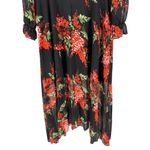 Black Red Floral Tie Bow Neck Maxi Long Dress Sheer Long Sleeve size 14 NWT Photo 4