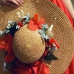 Floral Cottagecore straw hat wide brim Gold Photo 2
