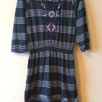 Johnny Was ‎ LA Navy Geometric Colorful Embroidered Dress With Sleeves Size Small Photo 0