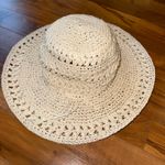 Scala Collection Women Paper Straw Wide Brim Hat White Crochet Beach Vacation Photo 1