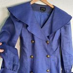 Vintage 80s Le Crillon Linen Dress Blue Sailor Size 4 Shoulder Pads Dynasty Photo 2