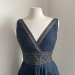 Isaac Mizrahi  Target Dress Womens Sz 4 Navy Gold Fit and Flare Pleated Deep Cut Photo 2