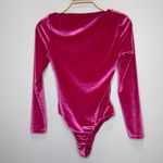 ZARA  Hot Pink Velvet Bodysuit Size Small Asymmetrical Neckline Long Sleeves Bold Photo 5