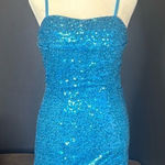 Women’s Blue Sequined Short Prom Party Homecoming Dress Ruffle Hem Size 8 Photo 0
