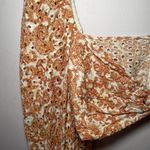Bardot Large Orange White Paisley Eyelet Crop Long Sleeve Blouse Women's size 10 Photo 3