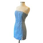 ASOS  Strapless Denim Mini Dress With Slit Hem Photo 3