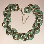 Gold Tone and Green Chunky Retro Boho Chain Necklace Photo 0