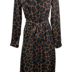 Banana Republic  Black Giraffe Print Long Sleeve Belted Midi Shirt Dress Size 2 Photo 0