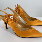 Vaila Shoes Estelle Ankle Wrap Satin Pumps size 9 in Gold Heels Pointed Toe Photo 0