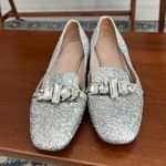 Miu Miu  silver glitter rhinestone loafer square toe block heel pump 37.5  Photo 14