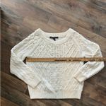 White House | Black Market WHBM cream crew neck sweater with a geometric cable knit pattern and faux pearl Photo 7