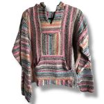 Tan and Pink Striped Sweatshirt Baja Style Mexican Poncho Hoodie Drug Rug Tan Photo 1
