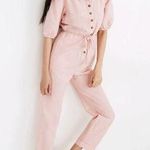 Madewell NEW  Linen Blend Puff Sleeve Tassel Tie Jumpsuit Relaxed Fit Pink XXS Photo 0