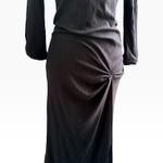 Reformation  Boat Neck Black Ribbed Midi Dress Small Long Sleeve Ruched Slit Photo 3