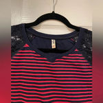 Bare Denim Crew Neck Lace Shoulder Pink Navy Stripe Long Sleeve Shirt Size M Size M Photo 1