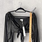She & Sky NEW Black Crop Top Tie Front Womens S Long Sleeve Blouse Dressy Party Photo 4