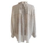 ZARA Women Large Sheer Blouse Ruffle Neck Bubble Sleeves, Black & White Poka Dot Photo 1
