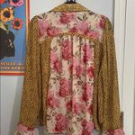 Pistol Rose Floral and Leopard Print Women's Button Up Long Sleeve Blouse Pink Size M Photo 12