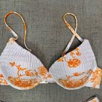 Floral Ruched Two Piece Bikini Set White Orange Tropical Shirred Cheeky Medium Photo 2